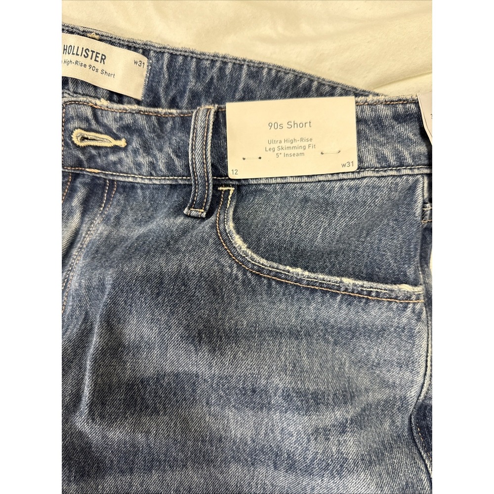 Hollister Shorts Womens 31W Blue Ultra High-Rise 90s Distressed Raw Hem Denim - Picture 2 of 7